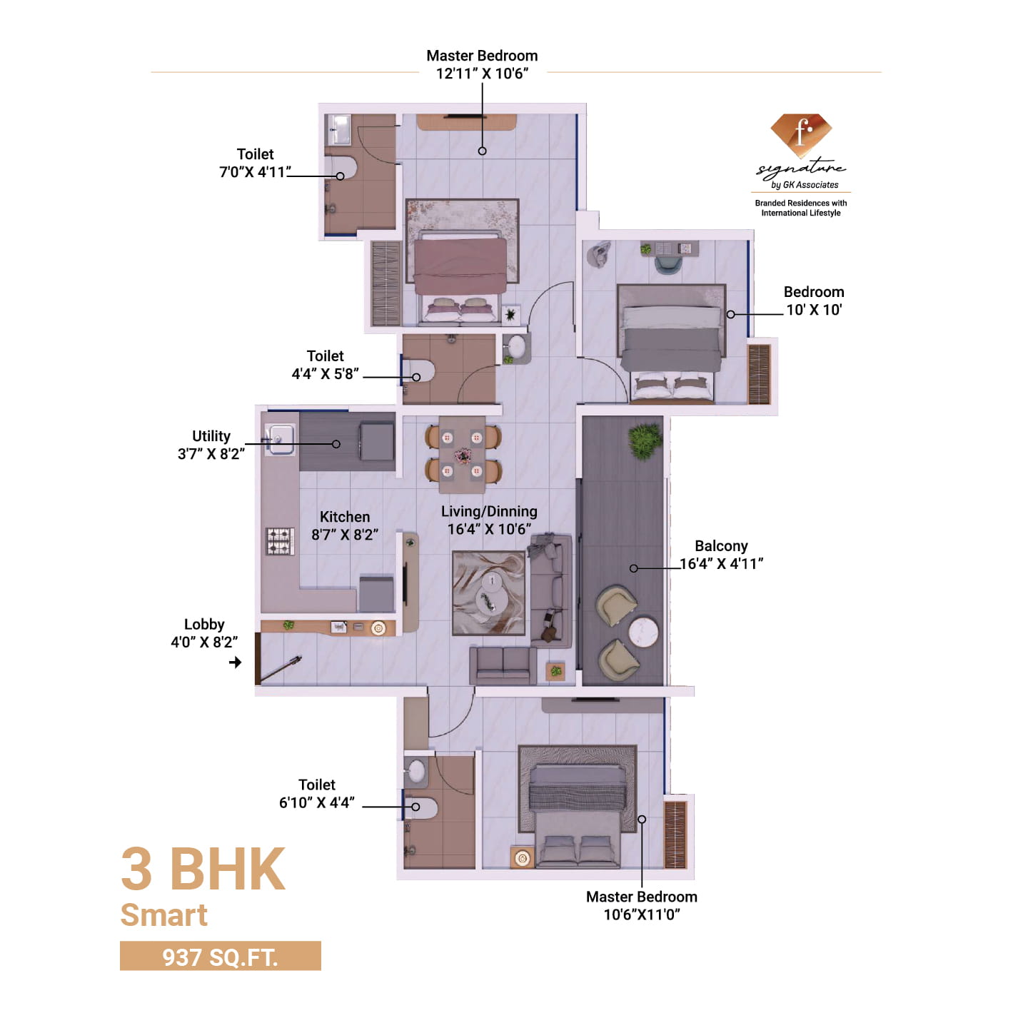 3 BHK Floor Plan