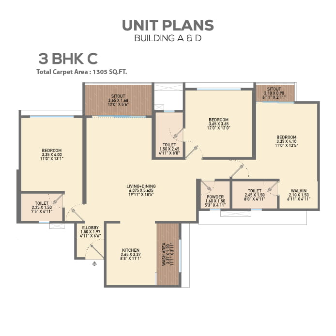 3 BHK Floor Plan